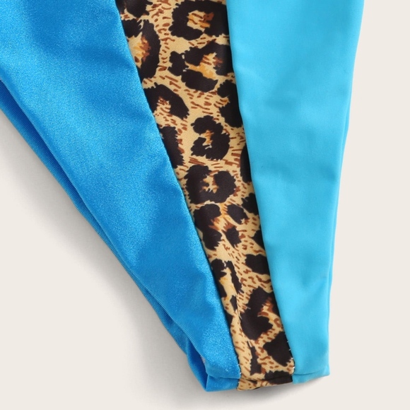 Blue Cheetah Color Block Bikini Swimsuit - Picture 5 of 8